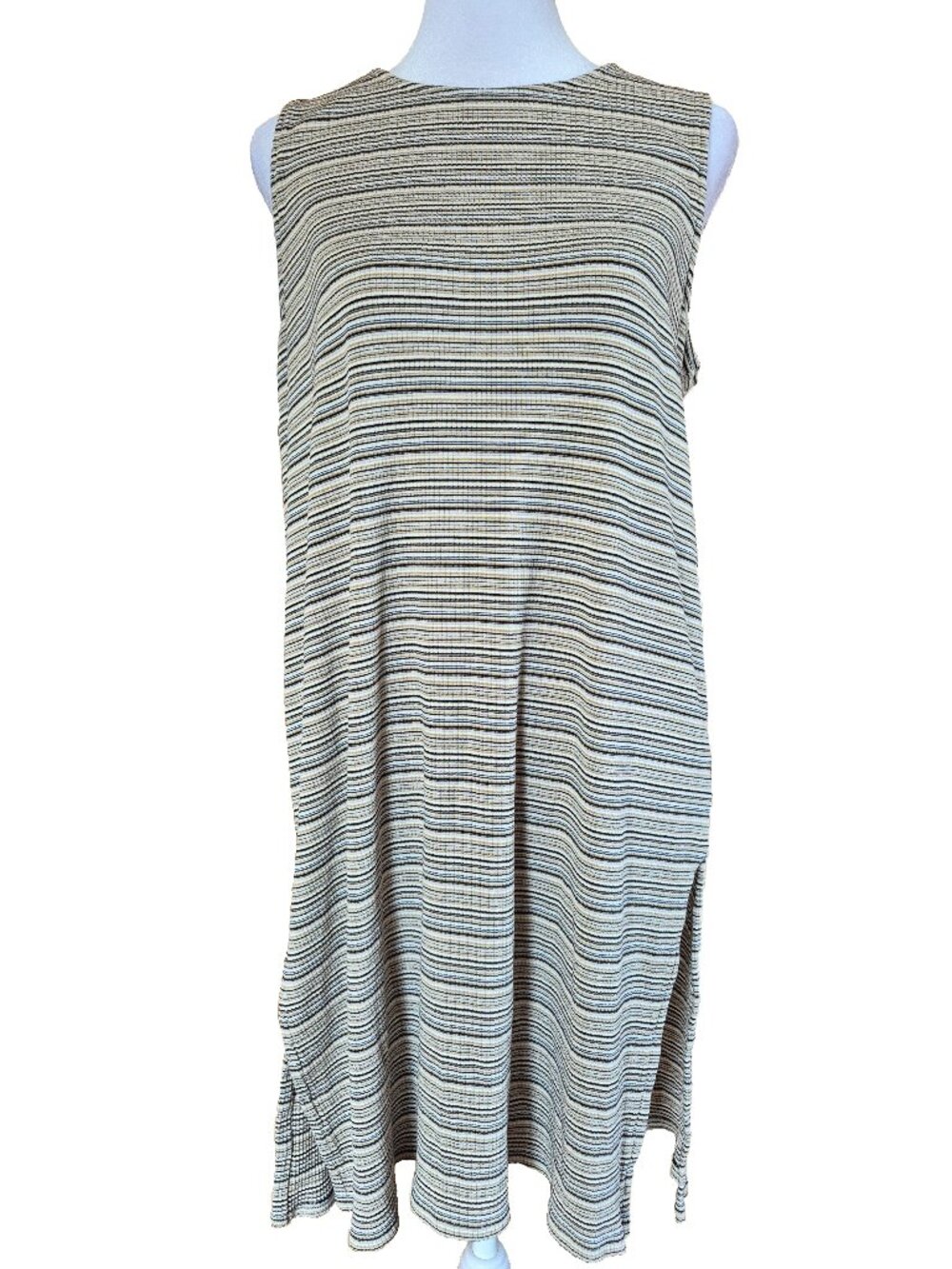 J Jill Wearever Longline Tunic Top Sleeveless Striped Women's Sz M Travel Beachy
